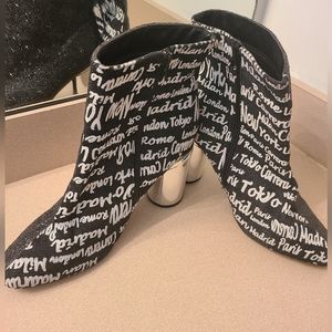 Black and White Glitter Graffiti Boots
